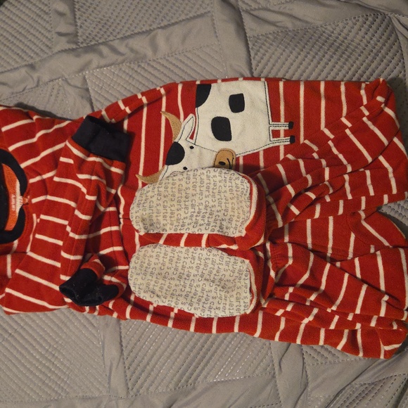 Carter's Red and White Striped Baby Onesie with Cow Design - Picture 1 of 1